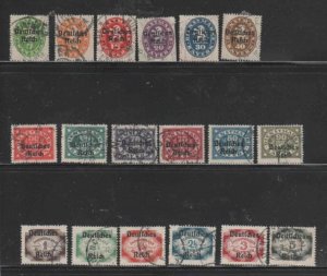 GERMAN STATE BAVARIA #O52-O69 1920 OFFICIAL MAIL F-VF USED