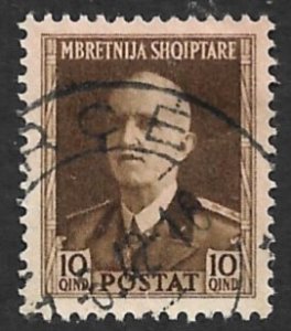 ALBANIA ITALIAN DOMINION 1939 10q VICTOR EMMANUEL III Issue Sc 314 VFU