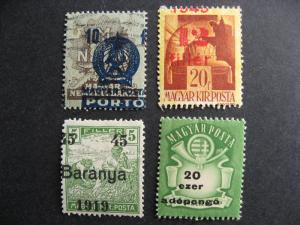 Hungary 4 shifted overprints or values errors, mixed condition. Part 2 