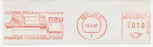 Meter cut Germany 1967 Pitney Bowes- Adrema - Franking machine