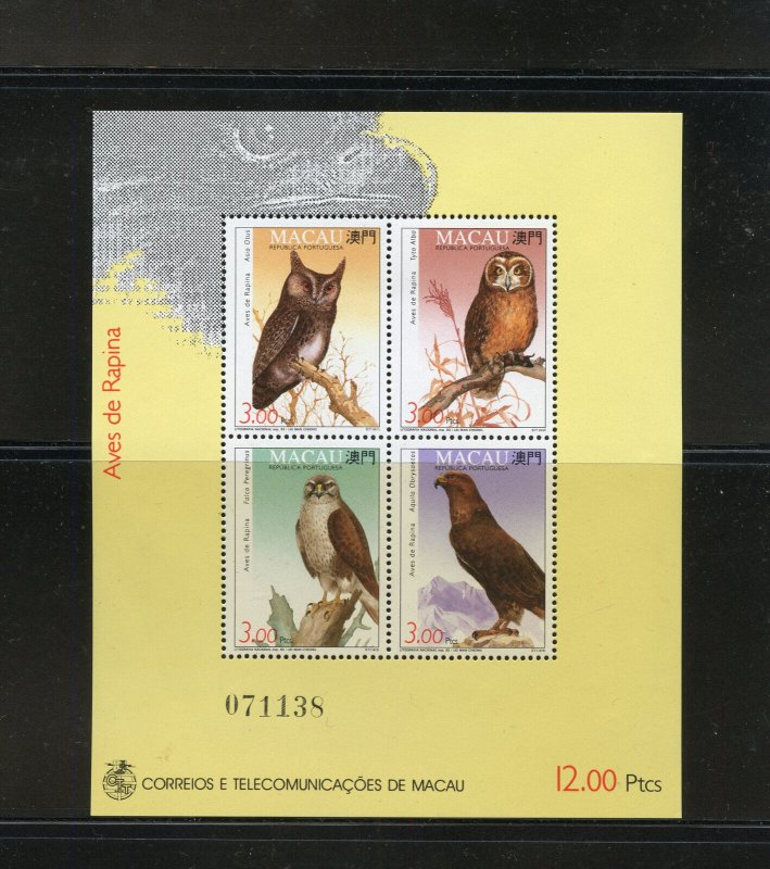 MACAU SCOTT #702b 1993 BIRDS SOUVENIR SHEET MINT NH