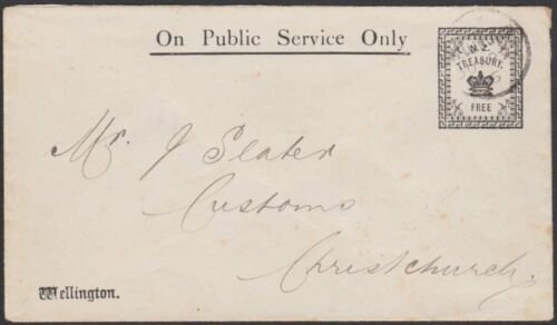 NEW ZEALAND 1892 OPSO envelope with TREASURY / FREE indicia - used..........G384 