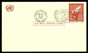 1957 United Nations #UXC1 Airmail First Day of Issue Postal Card (ESP#4642) 