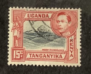 Kenya Uganda  Tanganyika 1938/54 Scott 72 used - 15c,  George VI & Kilimanjaro