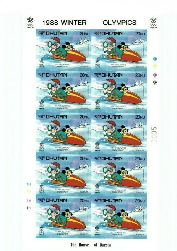 Bhutan 1988 - SC# 631-38 - DISNEY WINTER OLYMPICS - 8 IMPERF FULL SHEETS - MNH