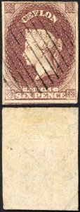 Ceylon SG6 6d Purple-Brown (Corner Crease) Cat 140 pounds