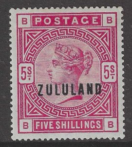 SG 11 Zululand 1888-93. 5/- Rose overprinted specimen. A fine fresh lightly...