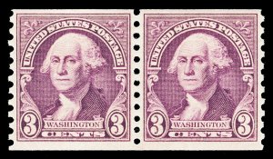 Scott 721 1932 3c Purple Washington Coil Pair Mint VF OG NH Cat $7.50