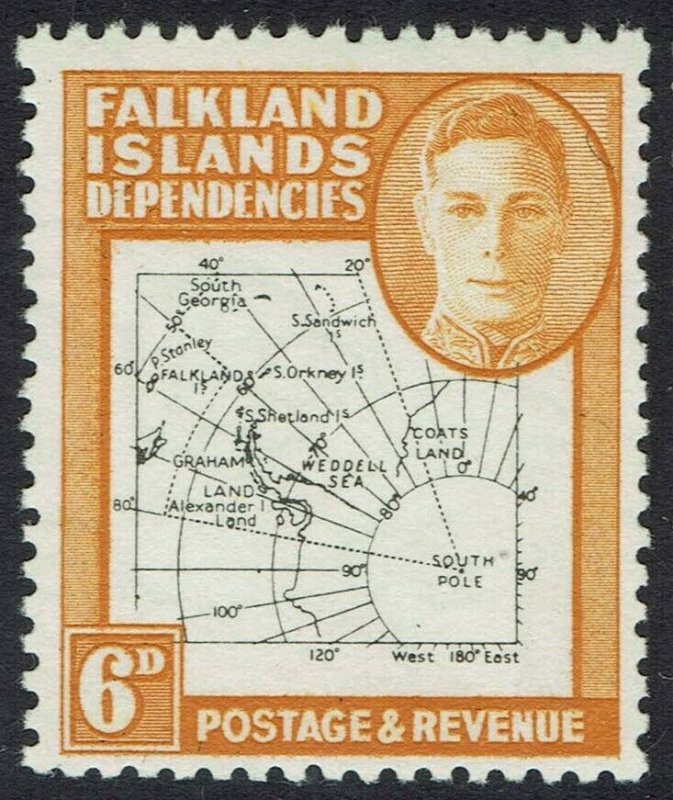 FALKLAND ISLANDS 1946 KGVI THIN MAP 6D MNH **