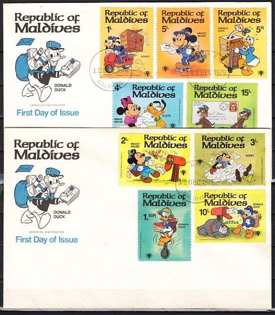 Maldives, Scott cat. 826-834. Year of the Child, Disney.. 2 First day covers.