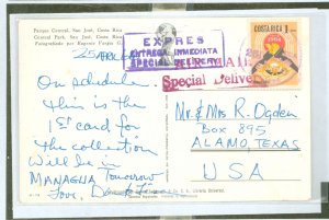 Costa Rica C416 air mail special delivery, scarce on postcard