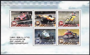 New Zealand 2009 MNH Sc #2235a Souvenir sheet of 5 Motor Sports Champions