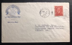 1935 Leamington Canada Mayor Office Official cover To Toronto