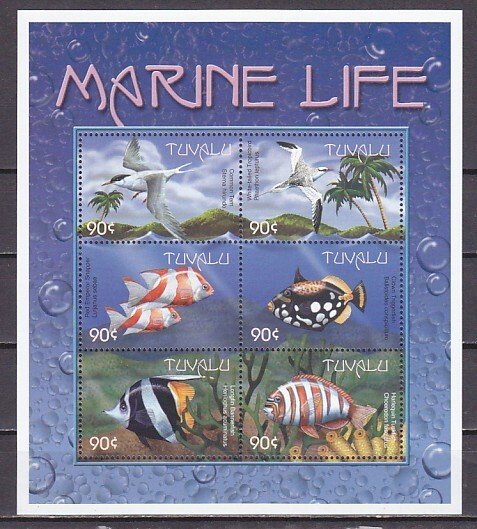 Tuvalu, Scott cat. 818 a-f. Marine Life & Birds sheet of 6. ^