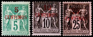 French Morocco Scott 2-3, 5 (1891-99) Mint H G-F, CV $97.50 C