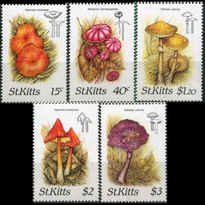 ST.KITTS 1987 - Scott# 210-4 Mushrooms Set of 5 NH