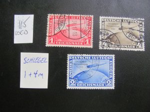 Germany 1933 USED 1 & 4 SIGNED SCHLEGEL SC C43-45 ZEPPELIN  SET XF 1000 (116)