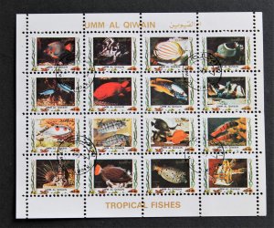 UMM AL QIWAIN Mi #1466-1481A 1972 TROPICAL FISHES CTO Mini Sheet of 16