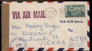 USA 1951 Transatlantic 15c Airmail Cover Censor Austria 95592