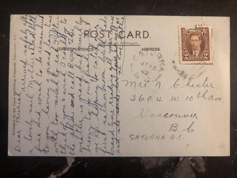 1942 Saturna Canada Postcard Cover CPR Ss Princess Alice Ship To Vancouver