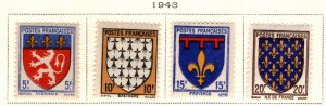 FRANCE Scott 460-463 MH* 1943 Arms stamp set