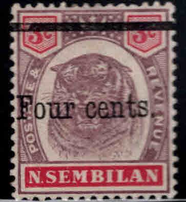 MALAYA Negri Sembilan Scott 19 surcharged Tigers Head stamp MH*