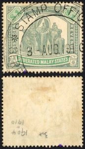 Malay SG48 One Dollar Grey green and Green Stamp Office Hand Stamp