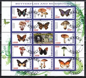 Rwanda, 2009 Cinderella issue. Butterflies & Mushrooms sht. Scout Label. C.T.O.