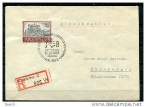 Poland GG/Germany 1943 Cover Mi 116 Single usage (EF) sent to Nurnberg. Signed.