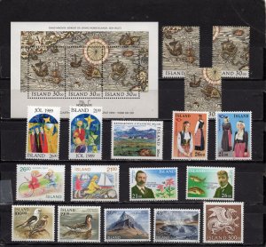 ICELAND 1989 COMPLETE YEAR SET OF 17 STAMPS & S/S MNH