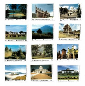 St. Vincent 1993 SC# 1947-58 Indopex Landscapes Temples - Set of 12 Stamps - MNH