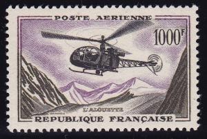 France Air Mail 1957 1000fr Alouette Helicopter XF/NH/(**)  Post Office Fresh