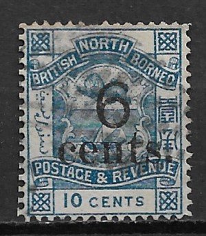 1891 North Borneo 53  6¢ surcharge on 10¢ Coat of Arms used