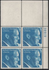 SC#1770 15¢ Robert F. Kennedy Plate Block: UR#38919 (1978) MNH