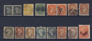 16x Canada Small Queen Stamps;  Many shades F/VF Guide Value = $260.00