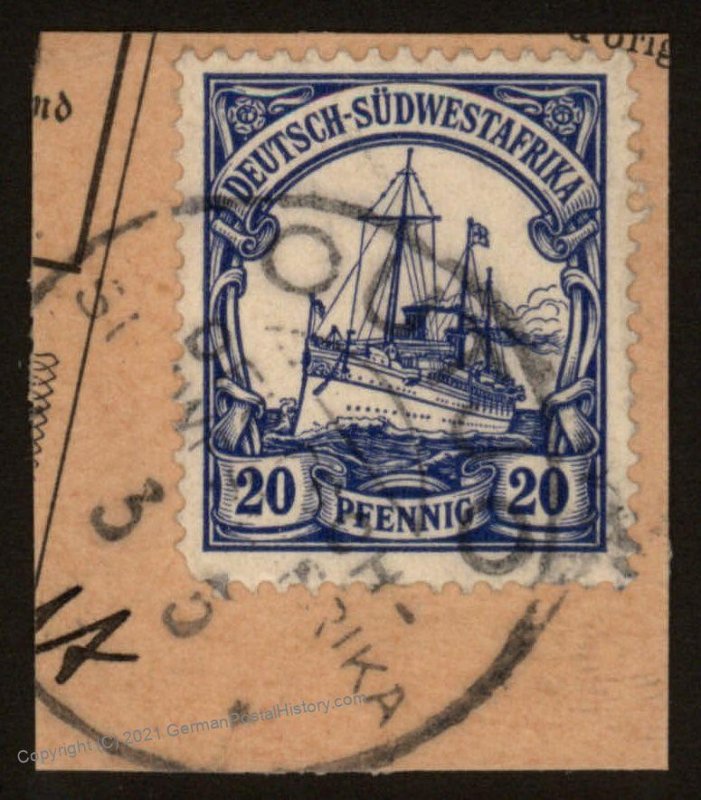 German 1906 SW Africa OUTJO DSWA Mi27 Wmk 20pf Yacht 104613