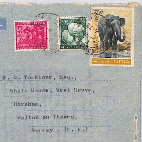 INDIA AIR LETTER Bombay ELEPHANT 1973 Cover GB Walton-on-Thames {samwells}ZV193