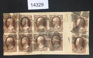 MOMEN: US STAMPS # O81 10 COPIES ON PIECE USED $120 LOT #14329