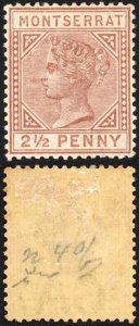 Montserrat SG9 2 1/2d Red-brown Wmk CA M/M (a bit grubby on reverse) Cat 275