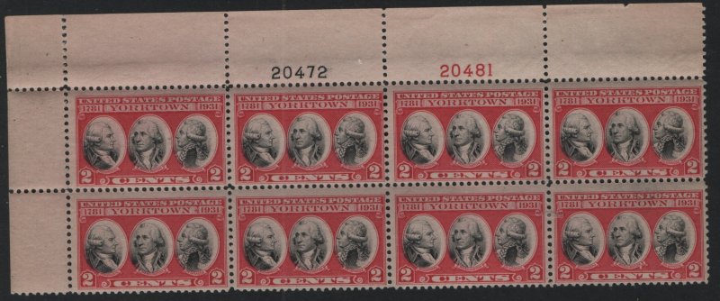 US, 703, MNH, PLT BLOCK OF 8, 1931, Count de Rochambeau, Washington