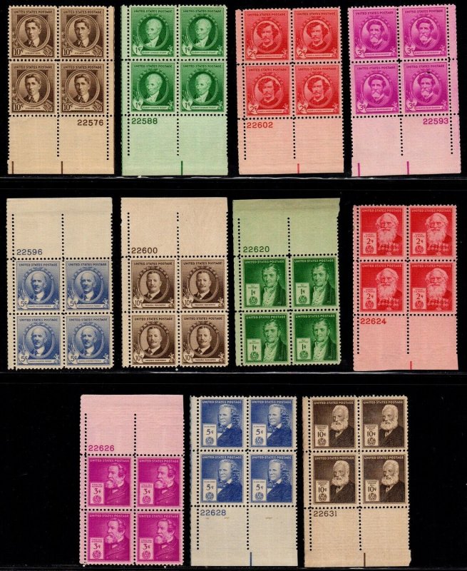 859-893 Famous American Plate Blocks Mint, og, Never Hinged 