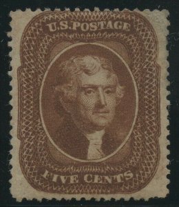 #30A 5c 1860 BROWN F-VF OG LH CV $2,200 AU1075