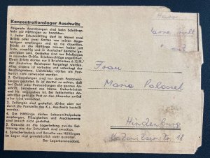 1942 Germany Jaworzno Auschwitz Concentration Sub Camp LS Cover To Hindenburg