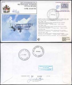 FF28c 50th Ann 1st England-Austrailia Official Airmail Signed by R.B. Tapp (A)