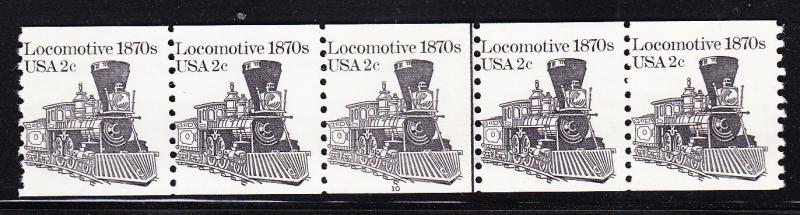 Plate Number Coil Strip of 5.  2cent Locomotive Plate Nr.10  VF/NH