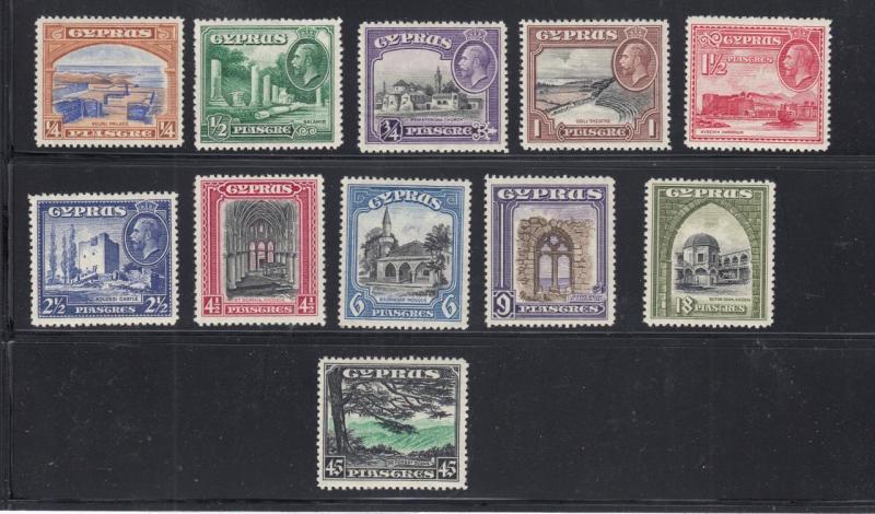 CYPRUS # 125-135 VF-MXXLH KGV 1934 ISSUES COMES WITH WARWICK WARWICK CERT CV$232