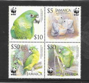 BIRDS - JAMAICA #1057 PARROTS WWF (BLOCK)MNH