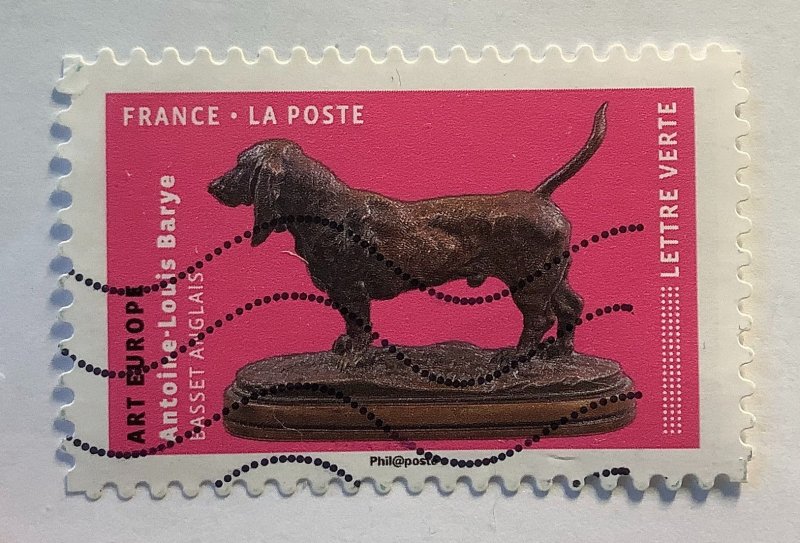 France 2018 Scott 5382 used - Dogs in Art, Basset Anglais by Antoine Louis Barye