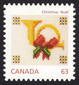 DIE CUT = CHRISTMAS CROSS STITCHED HORN = CANADA 2013 #2689i MNH