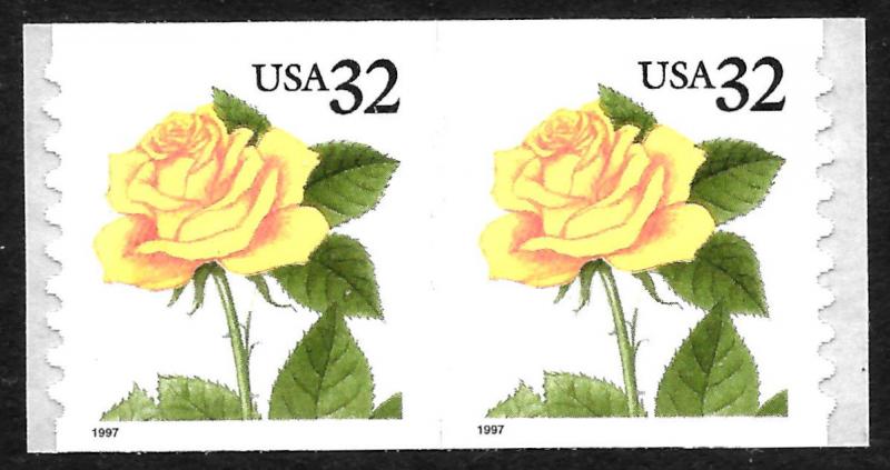 Sc 3054  32¢ Yellow Rose Coil Pair, MNH